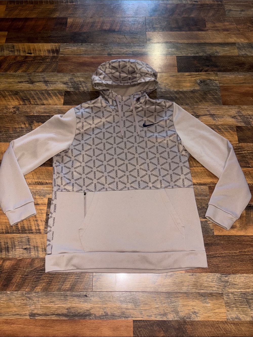 Nike Light Beige Geometric Logo Hoodie Therma Fit